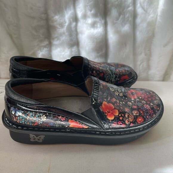 Alegria DEB  patent leather multi color floral prints slip on clogs size Euro 37 - Picture 1 of 15